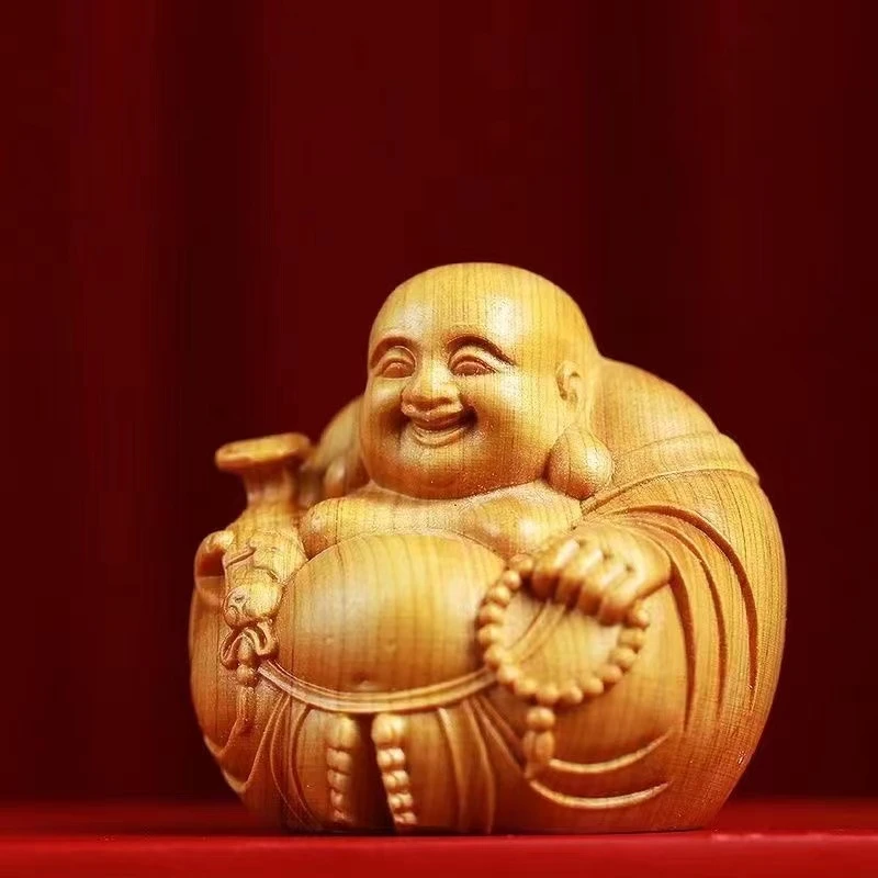 木弥勒佛手工手把玩件车摆件一团和气饰品文玩把件木质笑佛工艺品