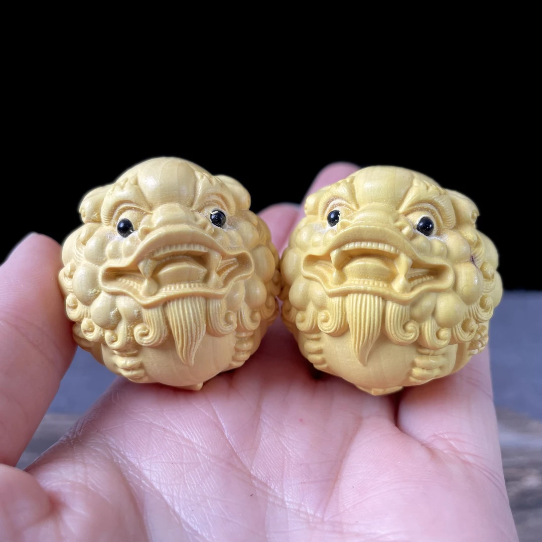 黄杨木雕貔貅保健球木质手把玩球木雕手把件转运文玩实木手球盘玩