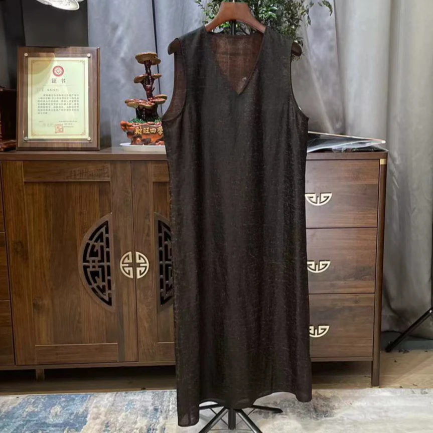 【莨作罗衣】设计师款莨纱背心裙︱100%桑蚕丝百搭女装无袖连衣裙