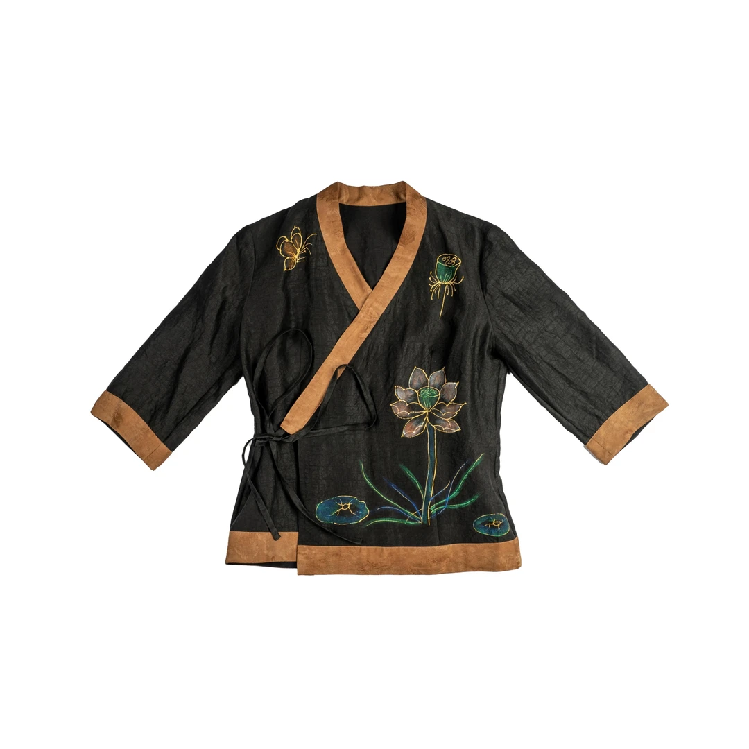 蝶恋荷花｜手绘香云纱外套｜100%桑蚕丝中式国风上衣上衣2211女外套