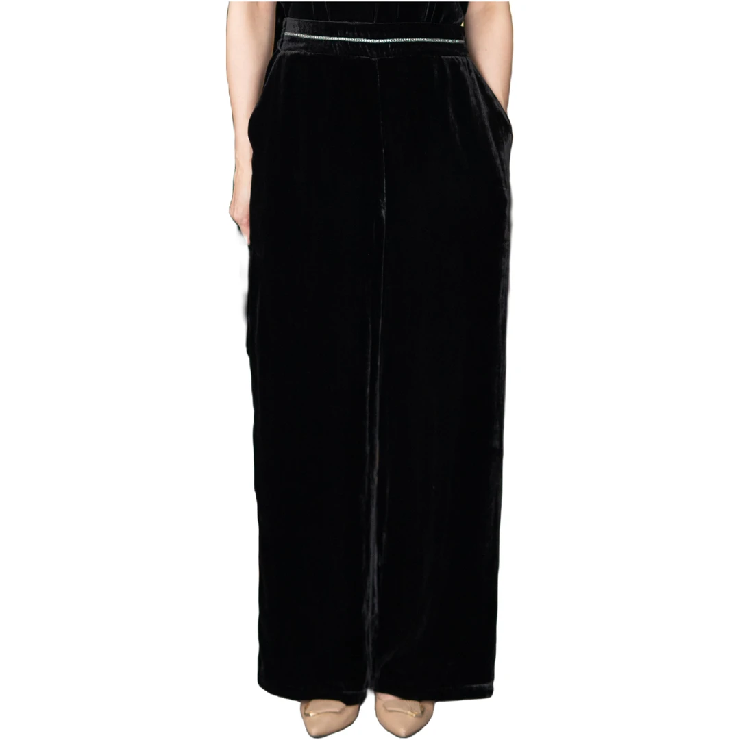 【衣恋】墨言︱丝绒阔腿裤︱高级设计师款秋季黑色气质百搭休闲长裤