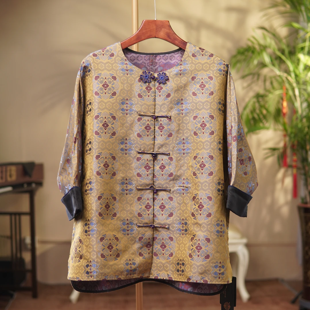 【莨作罗衣】宝相花宋锦中式夏季上衣｜100%桑蚕丝国风休闲女装上衣