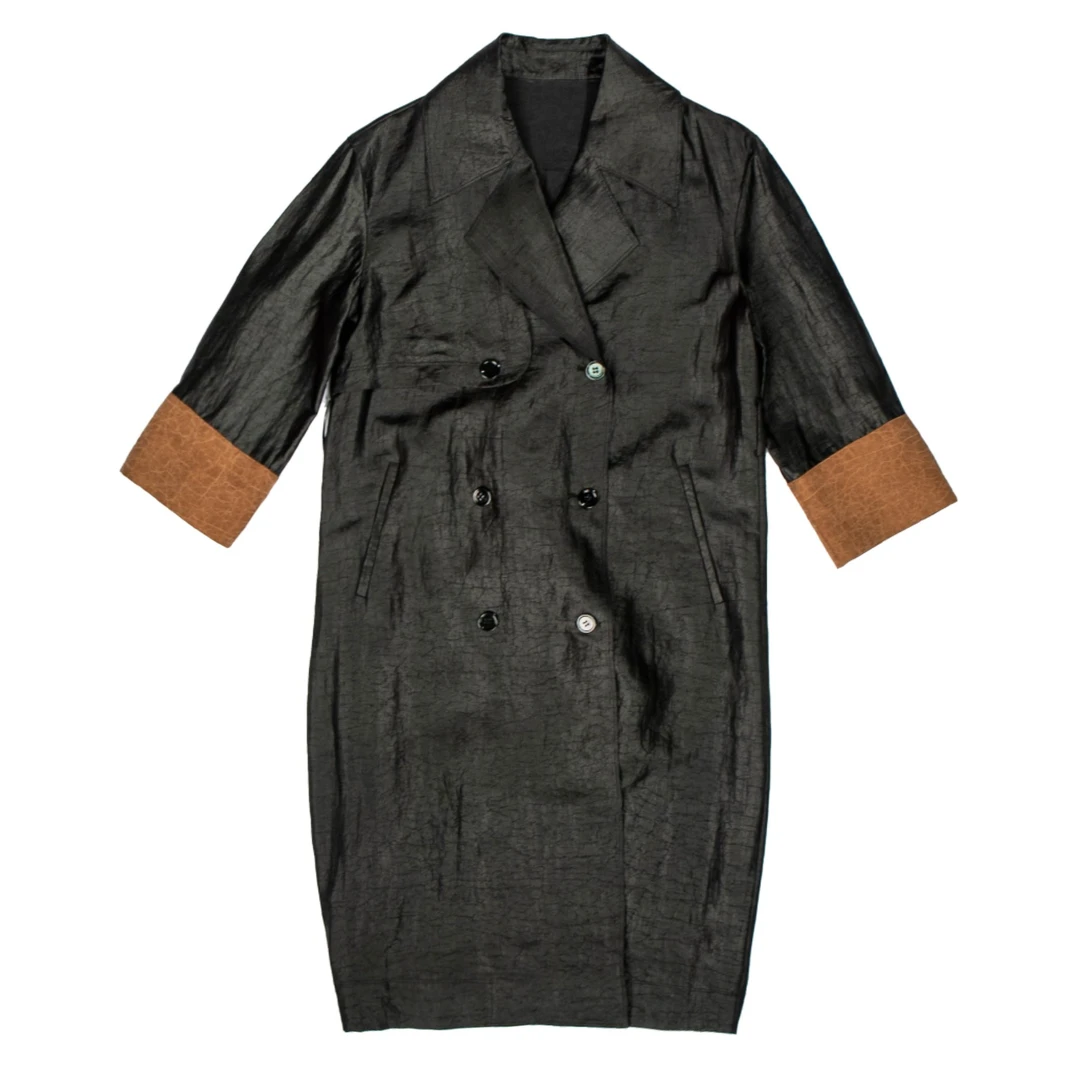 【非遗顺德香云纱】老咖龟风衣｜100%桑蚕丝设计师款时尚气质大衣