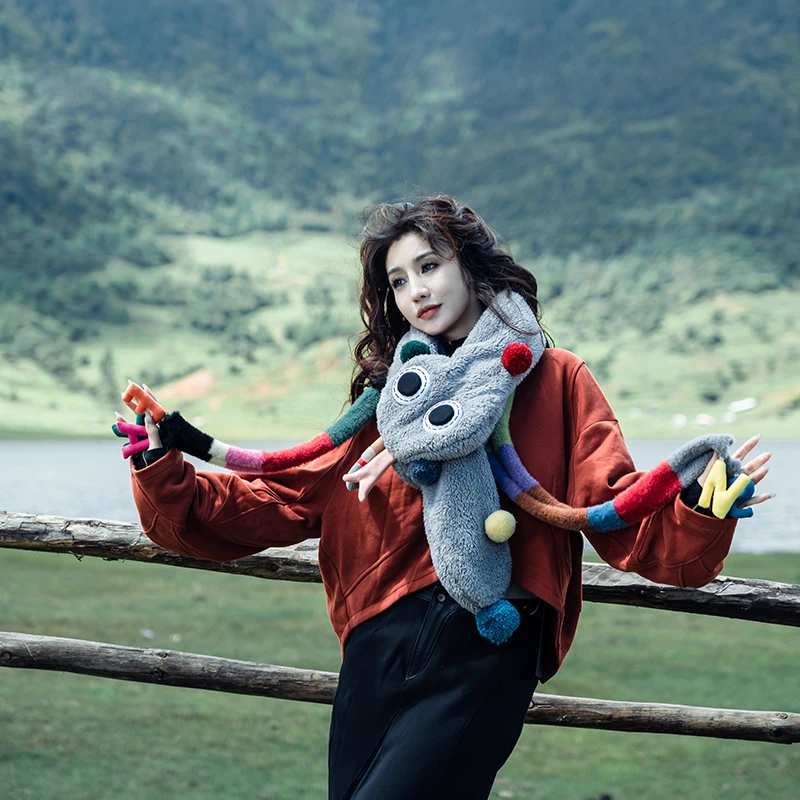 芽小七原创手工蛇围巾北方卡通保暖套装2024新款百搭