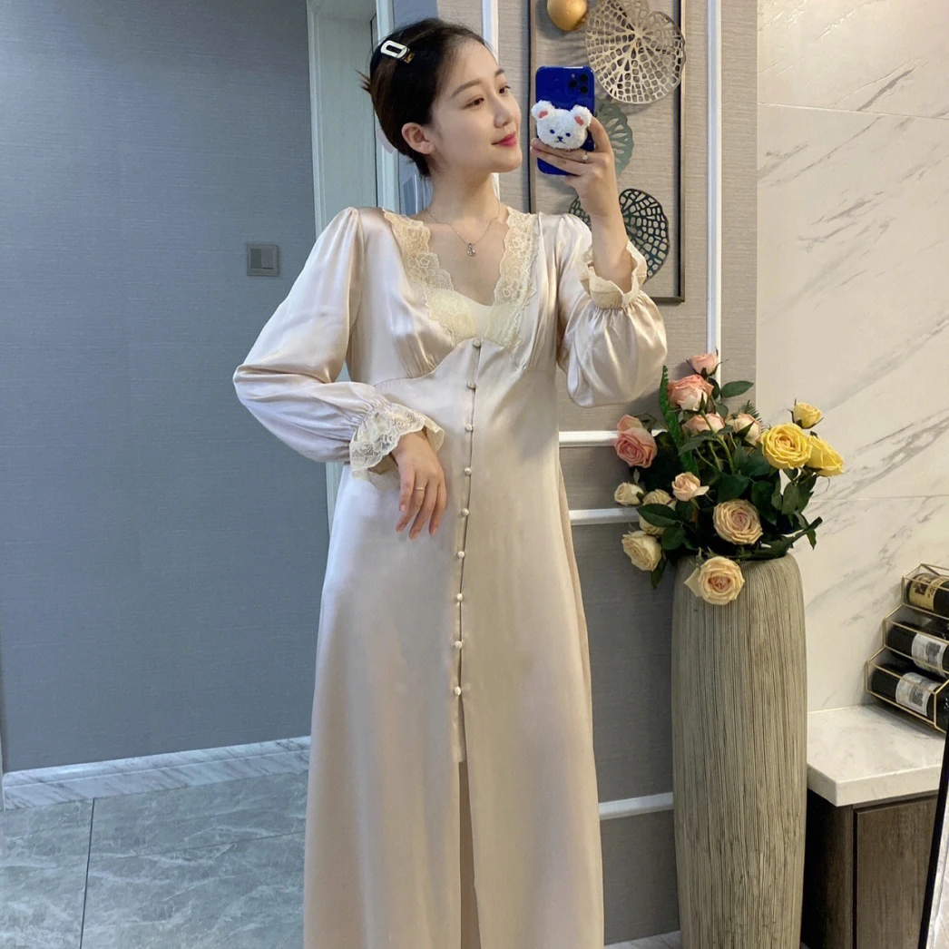 时尚高级感蕾丝边冰丝睡衣女夏天薄款小个子纯欲性感家居服睡裙子