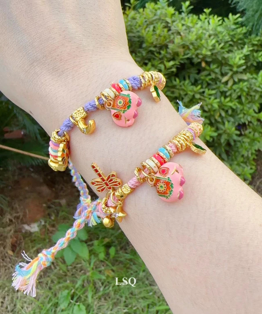 铜合金布艺手链 SQ思岐-新中式吉象如意月亮公主盘缠手链4767