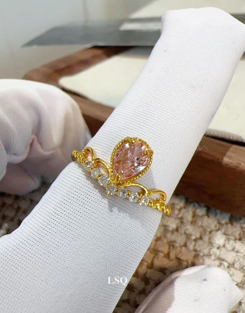 铜合金合成锆石戒指 SQ新中式24秋冬-蔚蓝加冕之心戒指5199