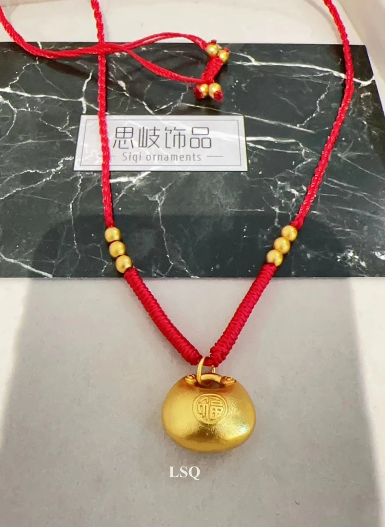 铜合金布艺项链 SQ新中式24秋冬新品胖坨坨手工编绳福袋项链5025