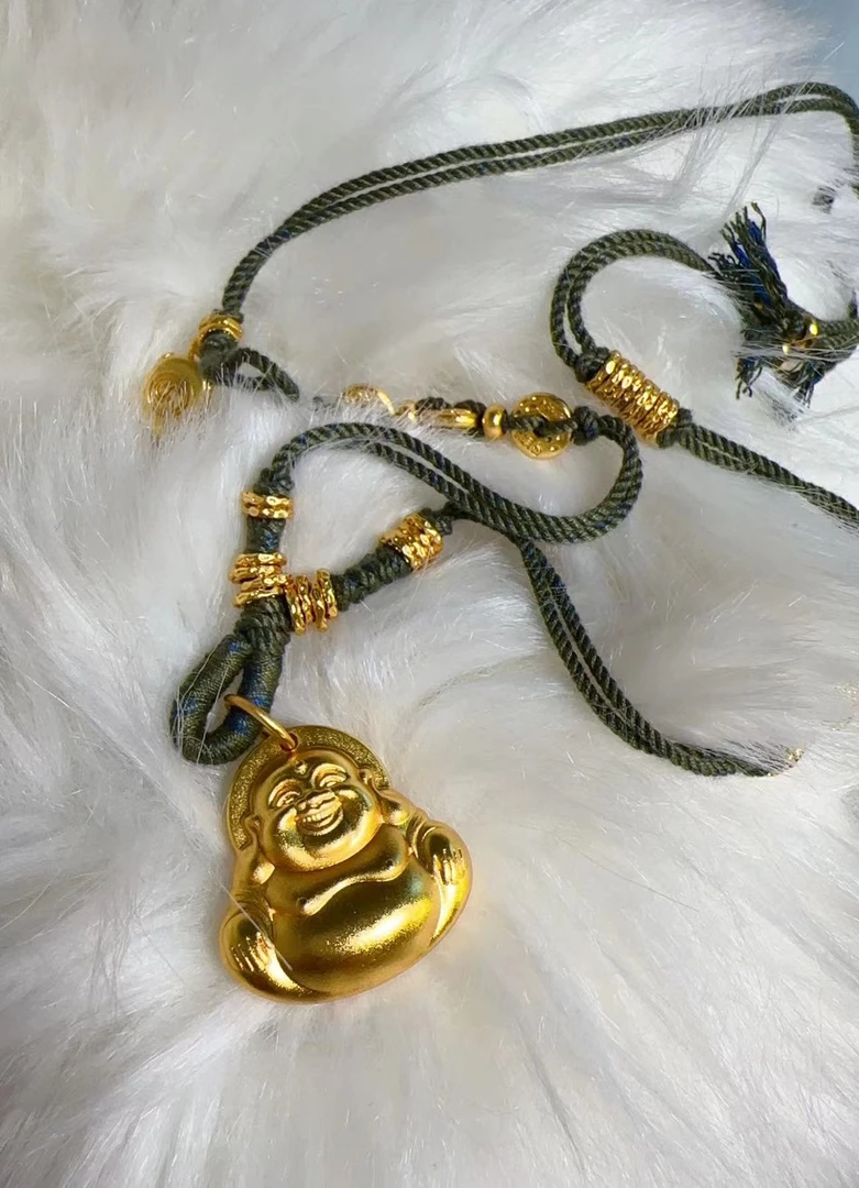 铜合金布艺项链 SQ思岐-新中式笑口常开手工编绳弥勒佛项链4812