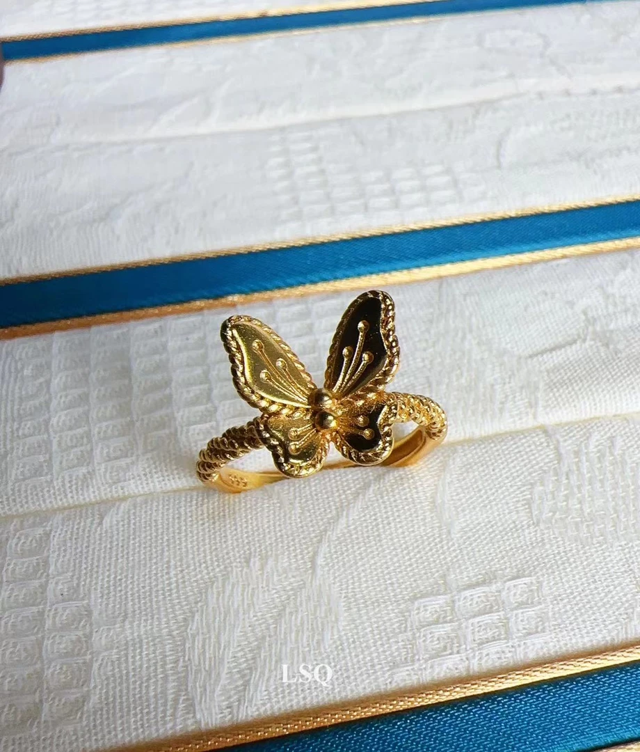 铜合金戒指  SQ思岐-新中式小众精致甜美系超闪拉丝蝴蝶戒指4112