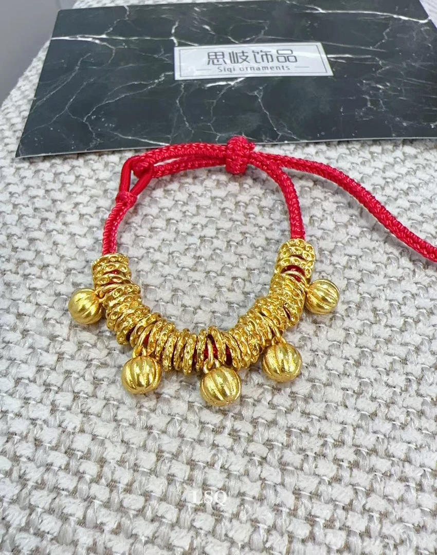 铜合金布艺手链 SQ思岐新中式-南瓜硕果盘缠红绳手链5439