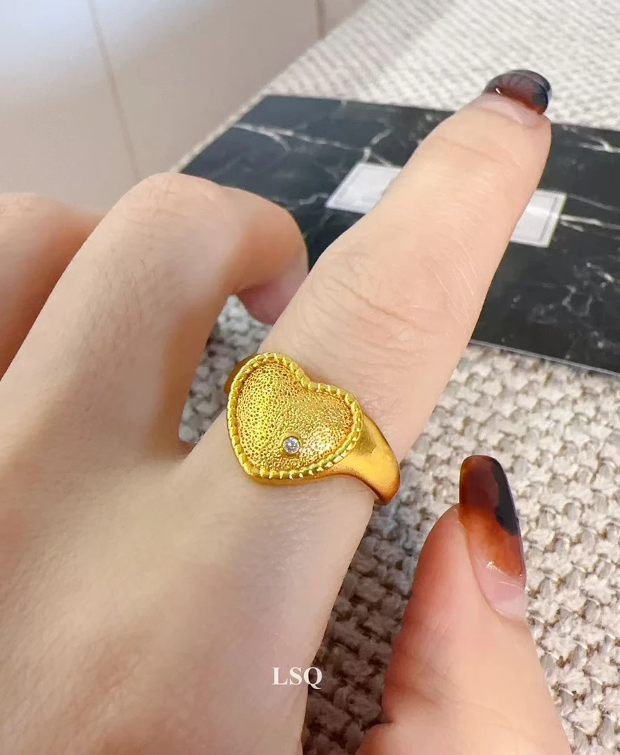 铜合金合成锆石戒指 双十一暴款-中古拉丝点锆开口爱心戒指5368