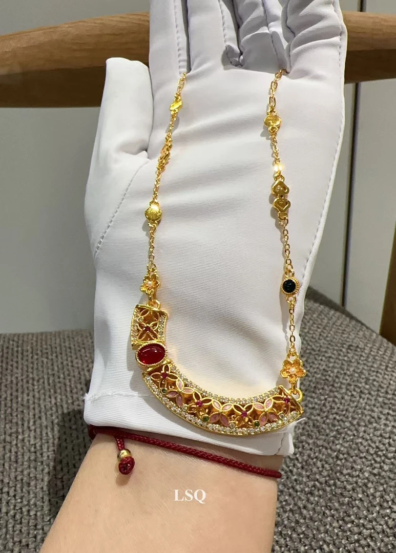 铜合金项链 SQ新中式24秋冬-游园晶梦单韶光古法镙钿项链5158