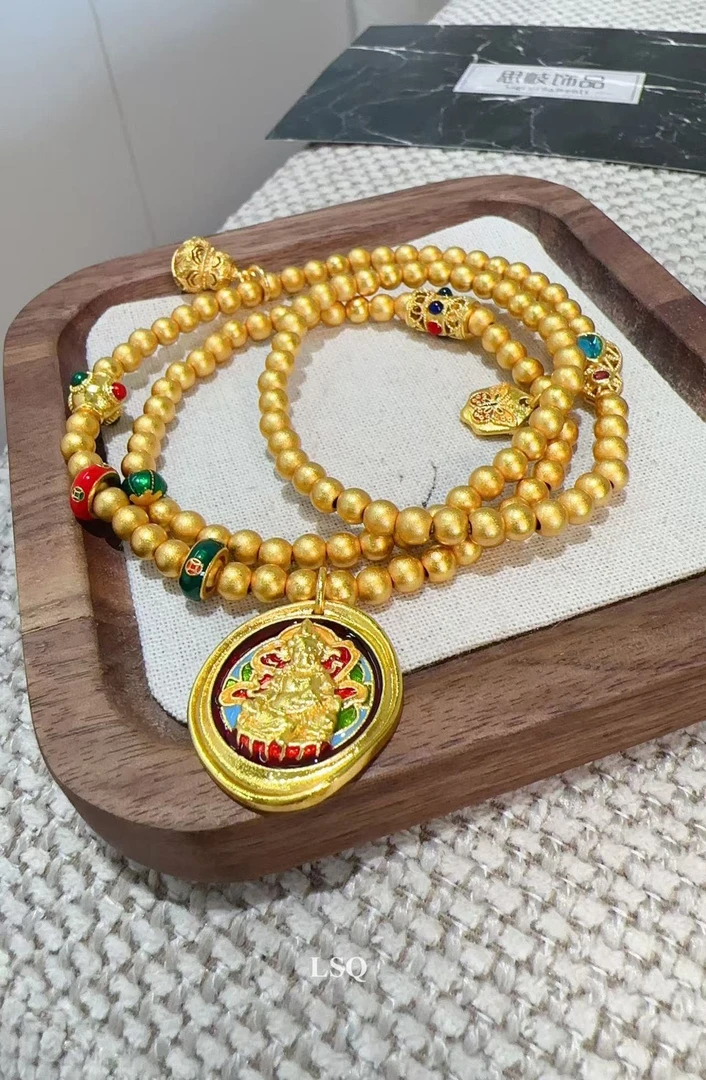 铜合金项链 双十一暴款-SQ新中式黄财神转运珠项链5220