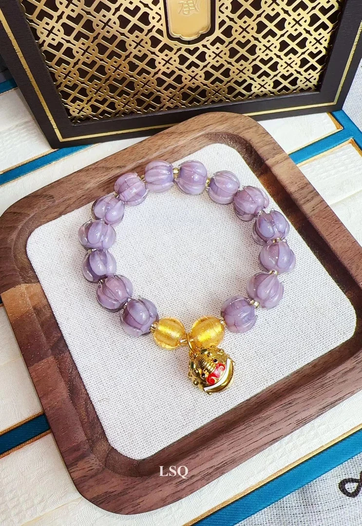 铜合金手链 SQ思岐-新中式普陀半糖紫琉璃醒狮铃铛手链4085