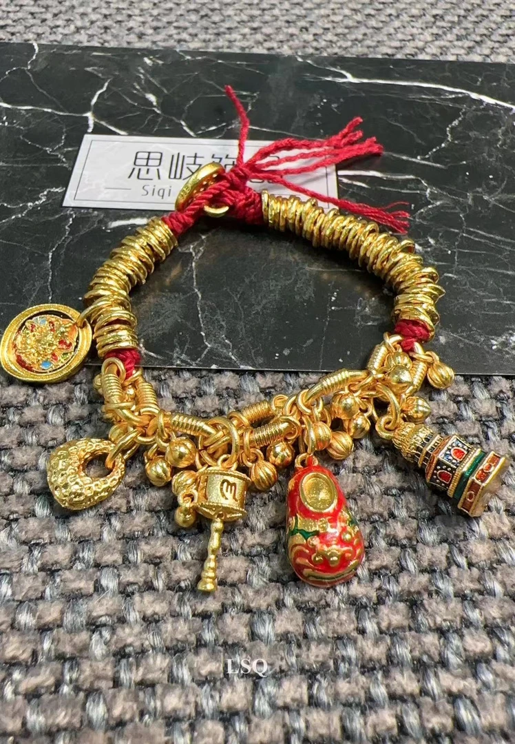 铜合金布艺手链 SQ新中式24秋冬-虎头小鞋度母佛塔盘缠手链5134