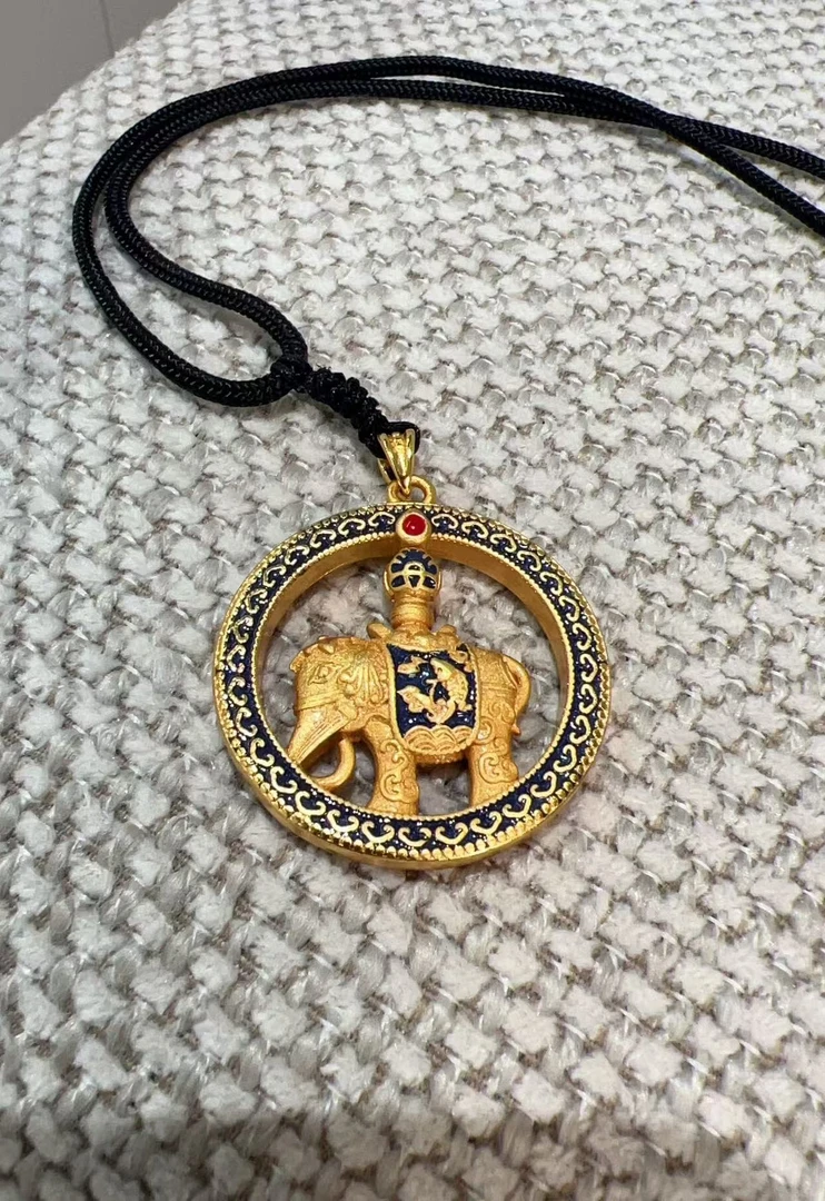 铜合金布艺项链 双十一暴款-太平有象烧蓝大象项链5312