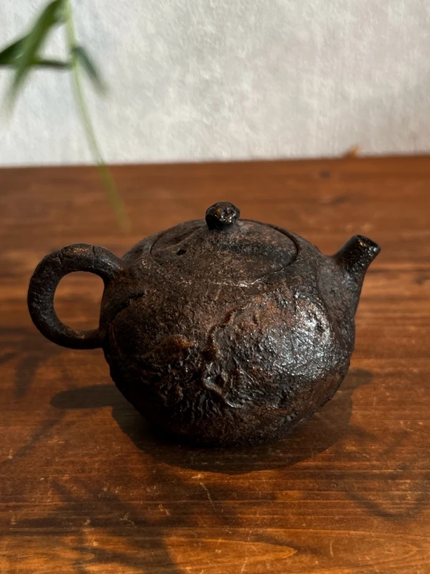 粗陶瓷器茶壶纯手工茶具泡茶壶全手工手捏圆壶手工茶壶精美筋纹