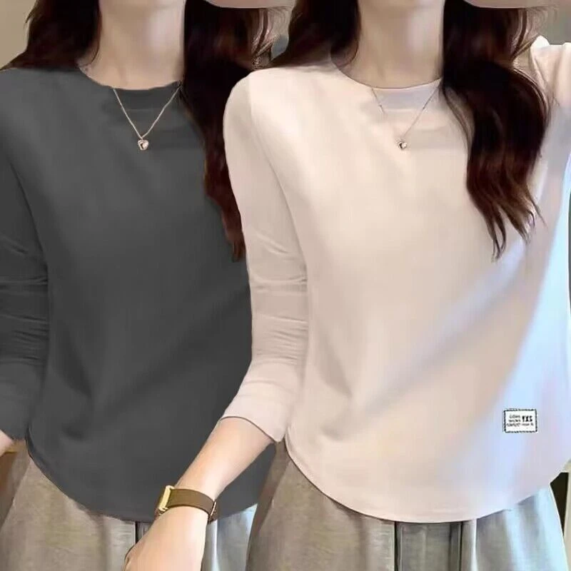 纯棉内搭打底衫女2023秋季新款长袖T恤小个子洋气显瘦纯色上衣潮