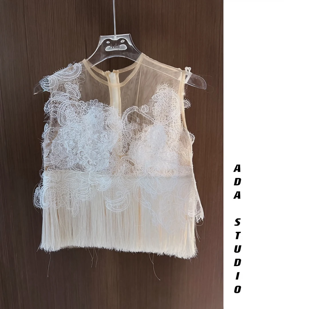 Ada定制【手工坊系列】蔷薇花蕾丝贴片 优雅气质背心上衣女