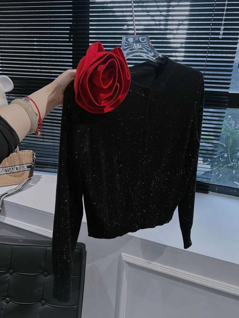 Ada定制【琉光瑰梦】小众轻奢早春定制全亮钻大wang闪亮针织开衫女