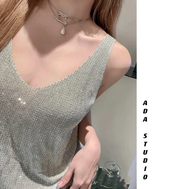 Ada定制【流光星河】性感辣妹烫钻亮片吊带背心夏季高级感无袖上衣
