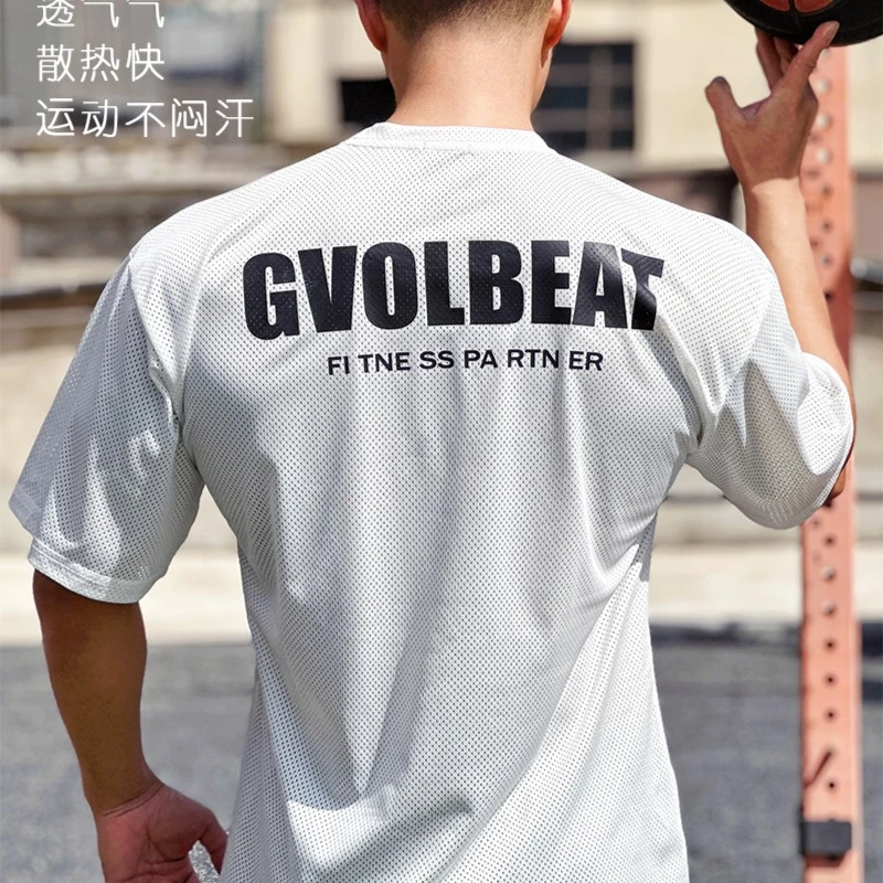 2023夏季新款男士运动t恤欧美潮流圆领短袖男网眼健身训练速干衣