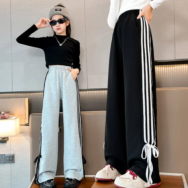 女童秋季新款中大童辣条蝴蝶结运动裤子休闲春秋女童洋气阔腿裤潮