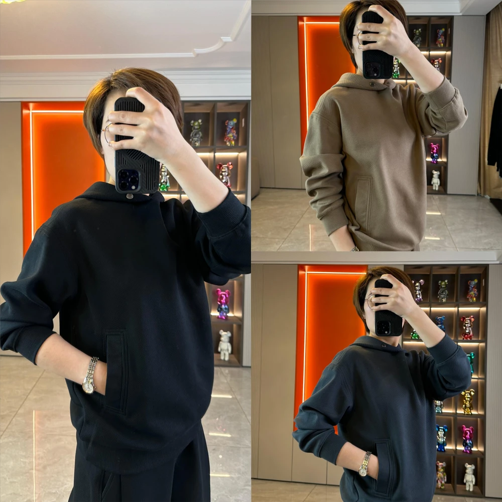 97017男士春季新款连帽卫衣纯色运动休闲2025春款棉质简约长袖