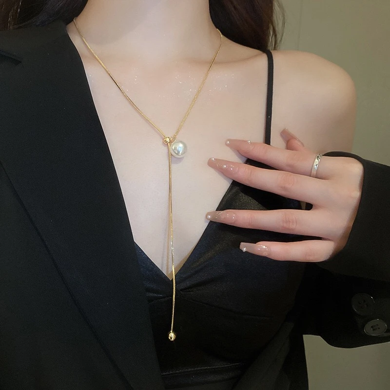 钛钢项链 涵儿家 ins风圆珠蛇链可调节抽拉项链