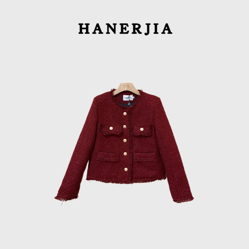 涵儿家  冬季气质小香风流苏边加厚加绒外套-6808