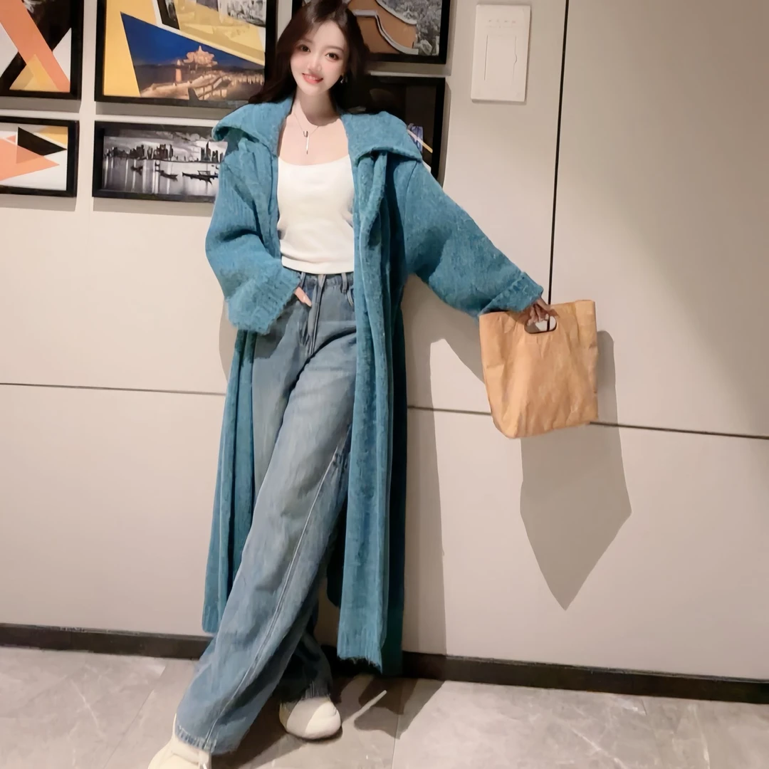 【含羊毛18.4%】慵懒风2025秋冬新款韩版长款针织毛衣高级感开衫女