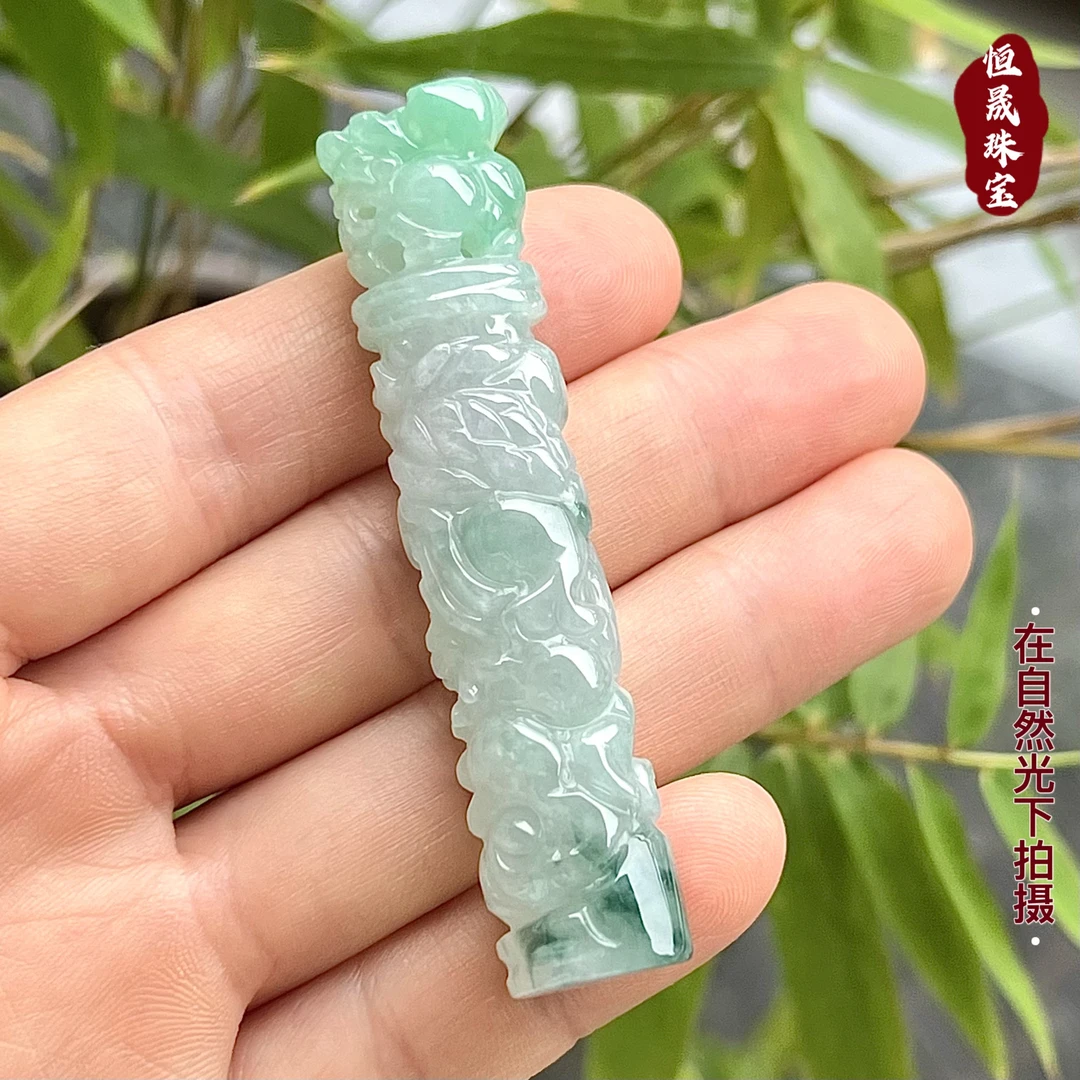 天然缅甸翡翠A货飘绿龙柱吊坠精雕玉石貔貅  H2116【抖音基地发货】