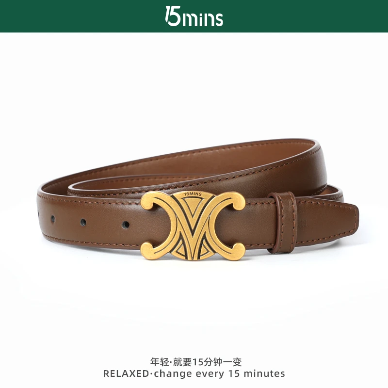 15MINS女士真皮牛皮腰带休闲简约百搭皮带时尚牛仔裤腰带女款高档