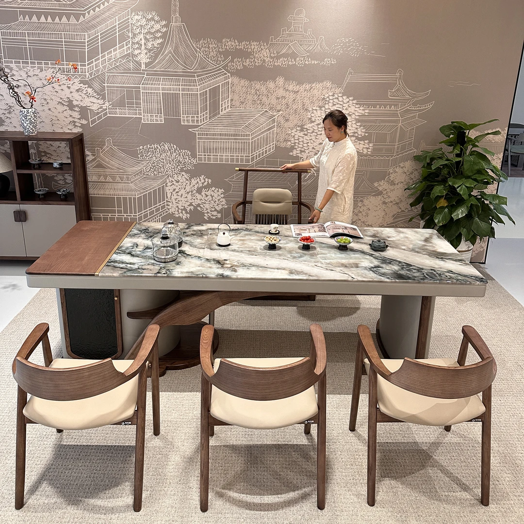 办公室岩板茶桌新中式实木功夫茶桌椅组合家用客厅现代高端茶台桌