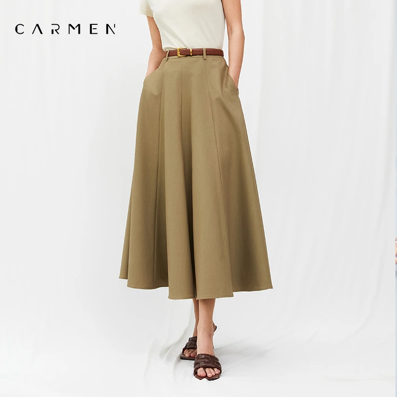 【粉丝专享】【商场同款】卡蔓高端大摆A字高腰2024夏装伞裙长裙