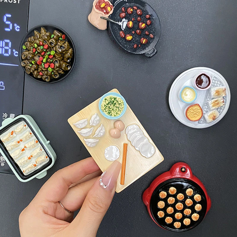 创意立体食玩磁贴树脂磁力贴吸铁石装饰美食小吃3d仿真饺子冰箱贴