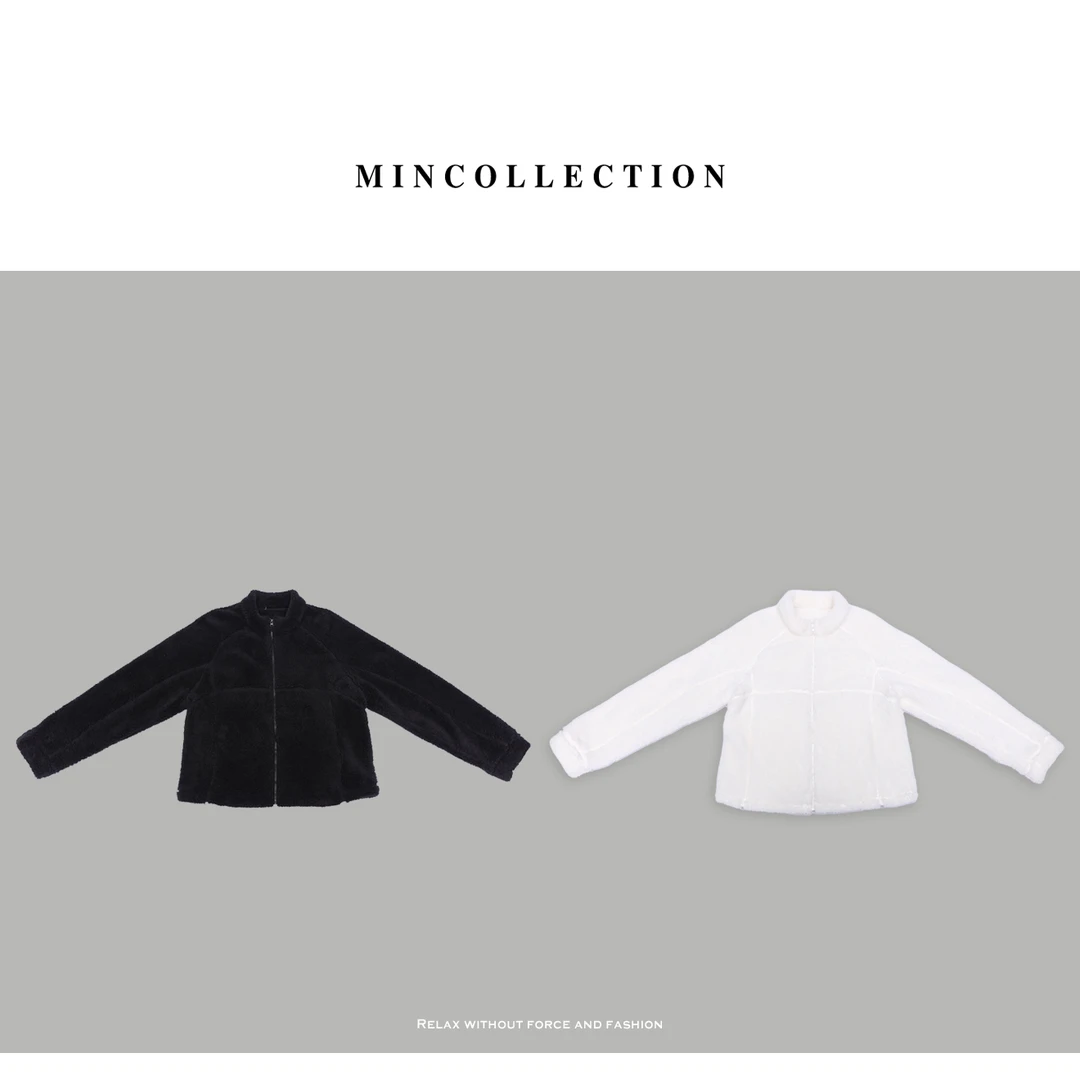 DE Mincollection毛绒拉链上衣/双面舒棉绒云朵感保暖立领外套