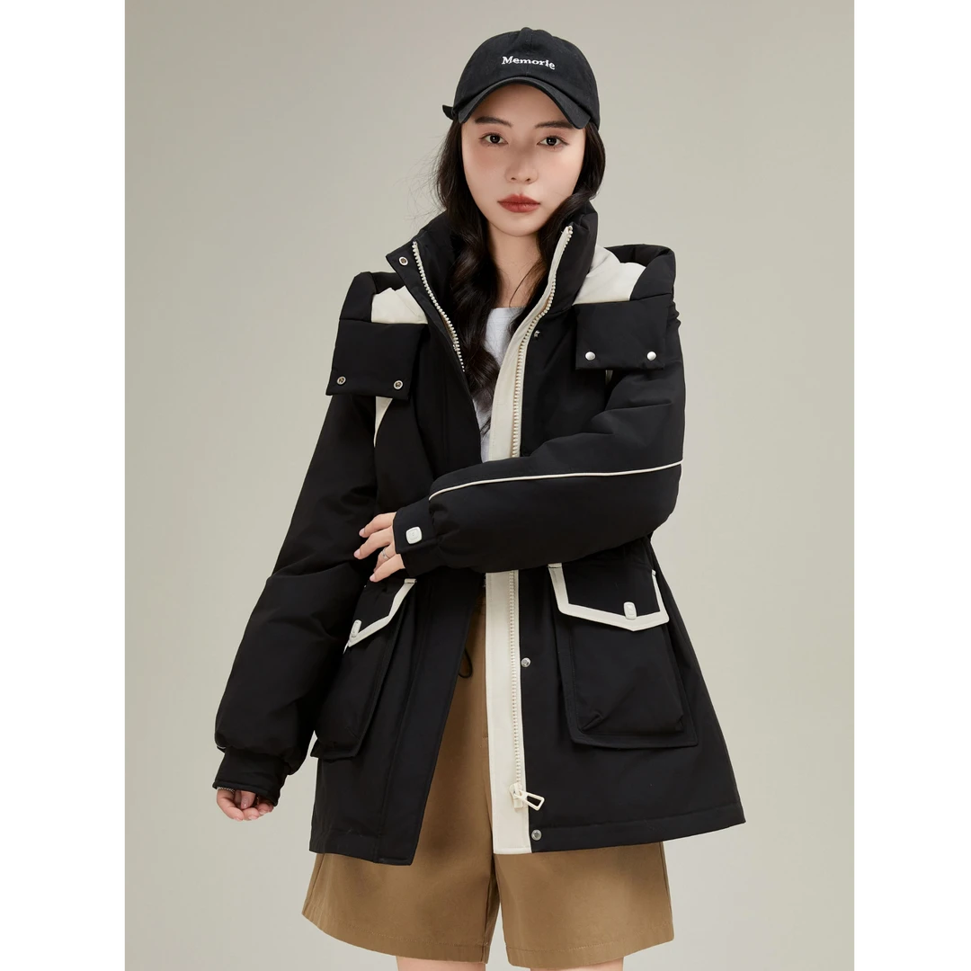 羽绒服女士中长款时尚百搭连帽鸭绒保暖外套24Y109