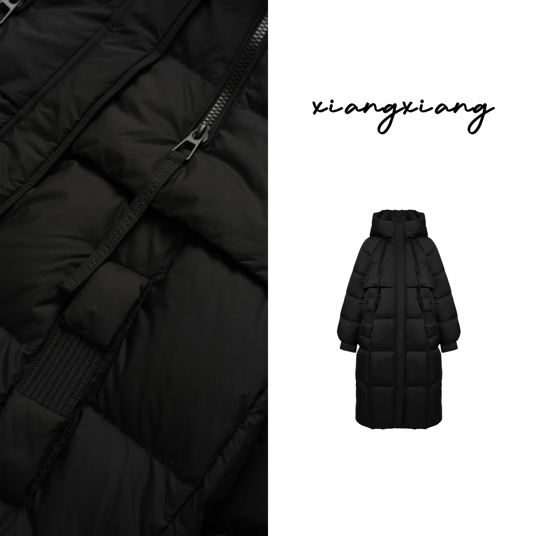 长款立领连帽直筒版型休闲通勤时尚羽绒服24Y069