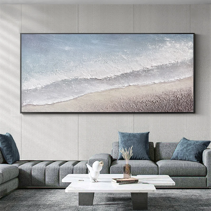 原创简约装饰画油画手绘客厅挂画抽象风景立体画石英砂轻奢肌理画