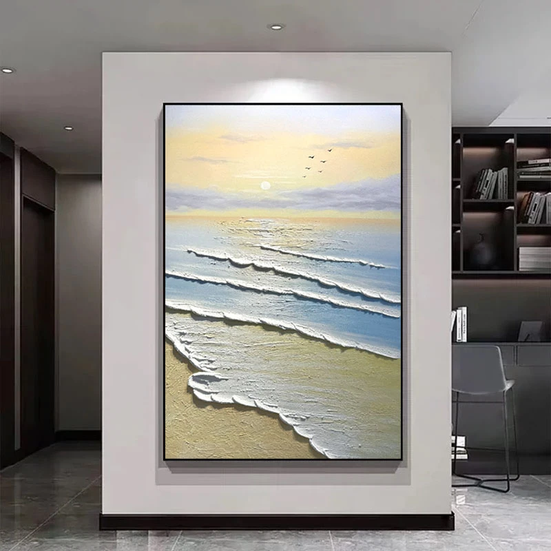 玄关手绘砂岩立体肌理油画高级感入户竖版客厅走廊过道挂画大芬村