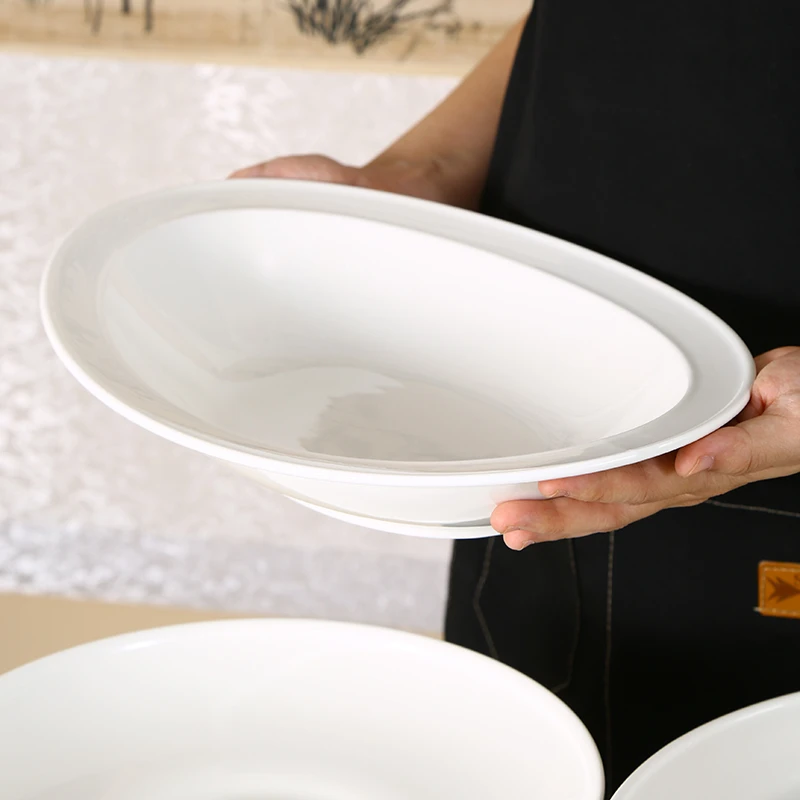 商用轻奢纯白盘碗家用圆形炒菜盘大号煎鱼盘酒店饭店冷菜盘餐具
