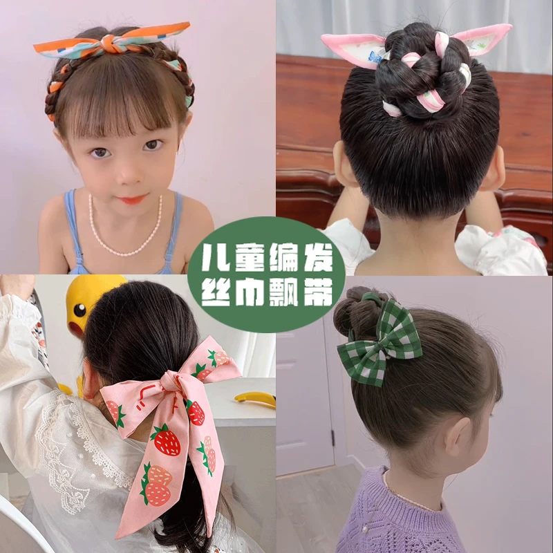 女童布艺不伤发丝巾甜美绑发带小清新气质发带网红蝴蝶结飘带发饰