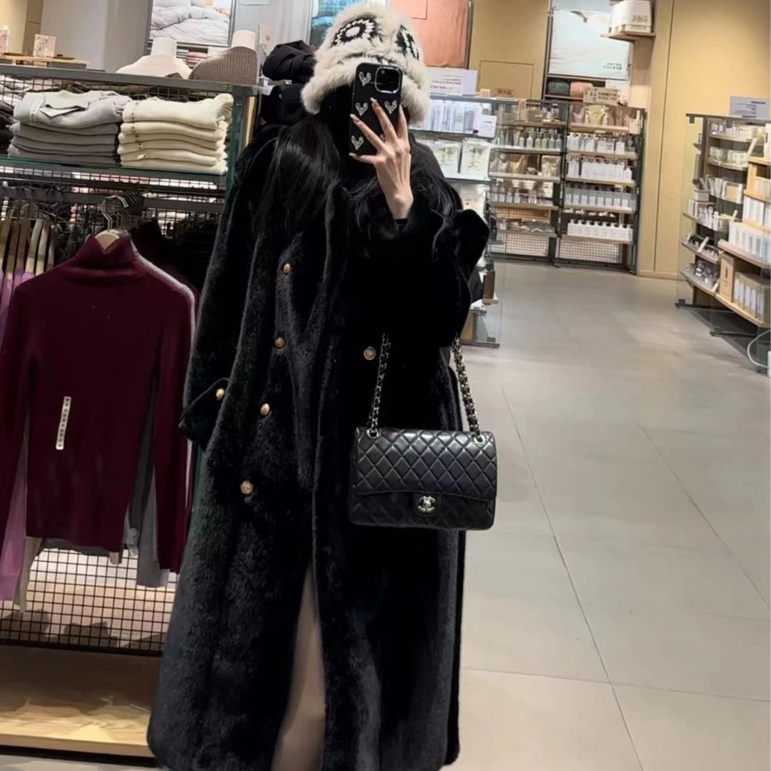 【蜜糖定制】高档冬季毛毛外套女士款高端皮毛一体中长款大衣DM8836