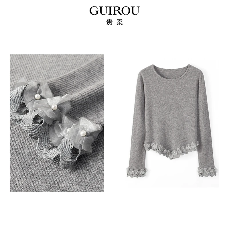 【100%绵羊毛】纯色针织套头毛衣女秋冬2024新圆领百搭上衣60074