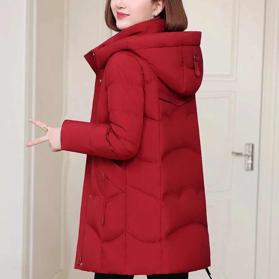 中长款羽绒服女2024韩版显瘦新款妈妈装中老年白女羽绒衣中长款
