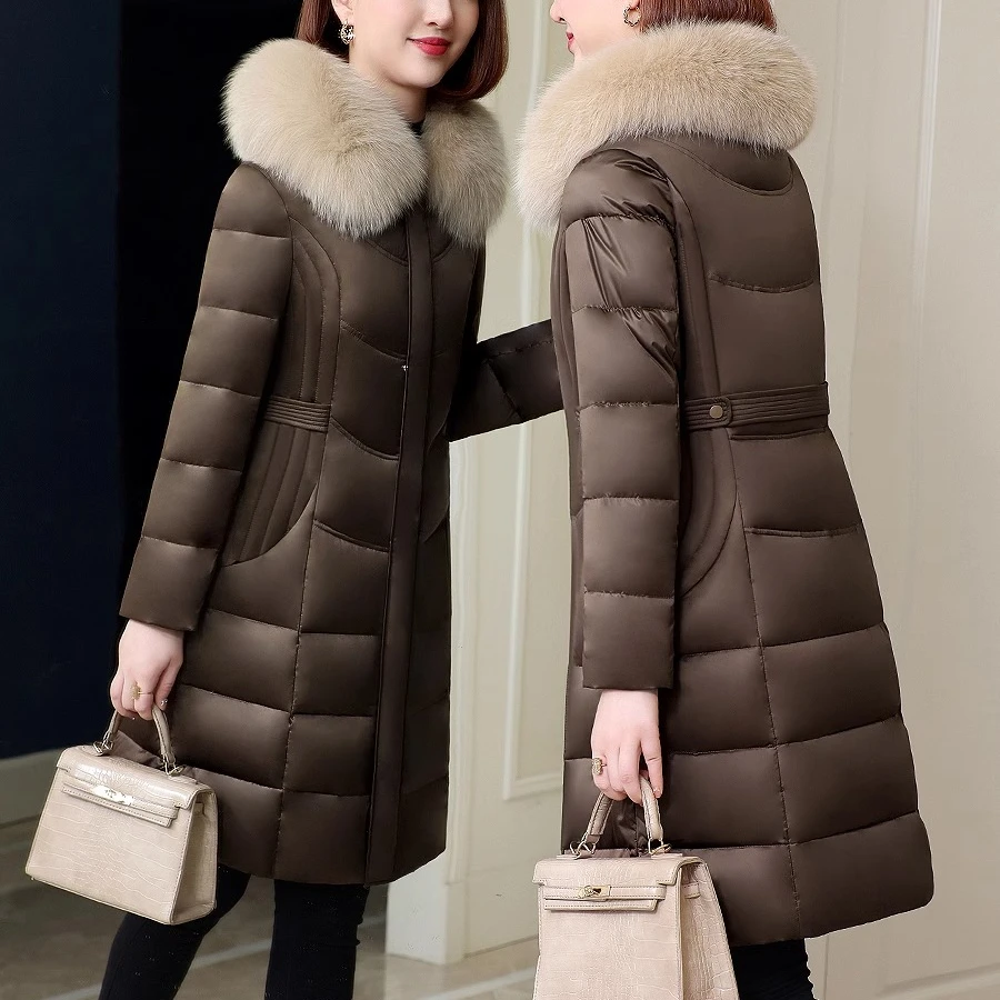 鹅绒羽绒服女冬2024年新款品牌时尚洋气大毛领高端女羽绒衣中长款
