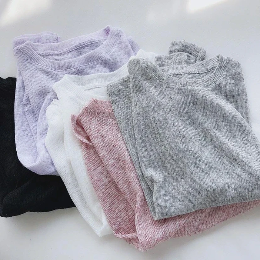 【高个子袖长＋衣长都加长】2024春宽松针织透气长袖圆领百搭上衣