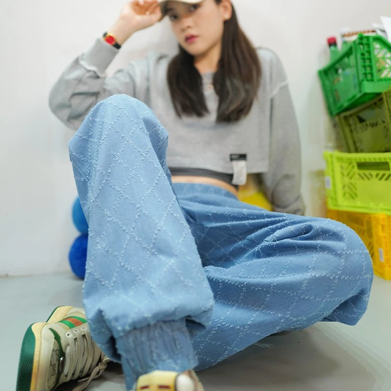 175高个子加长工装裤牛仔裤哈伦裤百搭长裤女浅色2024年秋季显瘦